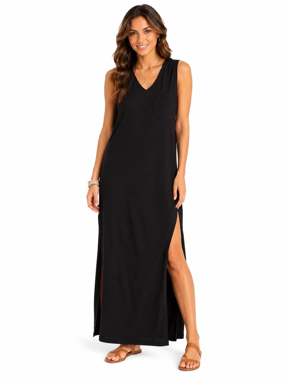 Forever 21 NWT Size Medium Black Sleeveless Maxi Dress with Side Slits